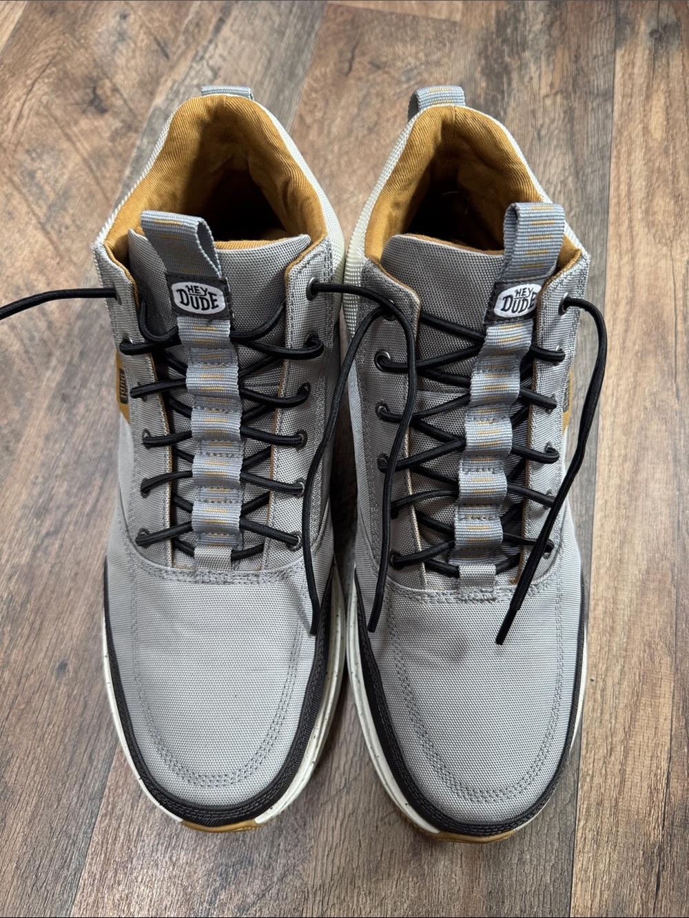 Hey Dude Men's Light Gray Sneakers with Mustard Lining